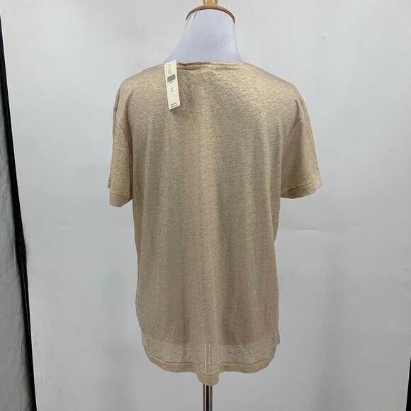 Seen Worn Kept T Shirt Womens 6 Gold Metallic Linen Blend Short Sleeve Crew Neck - Picture 5 of 11